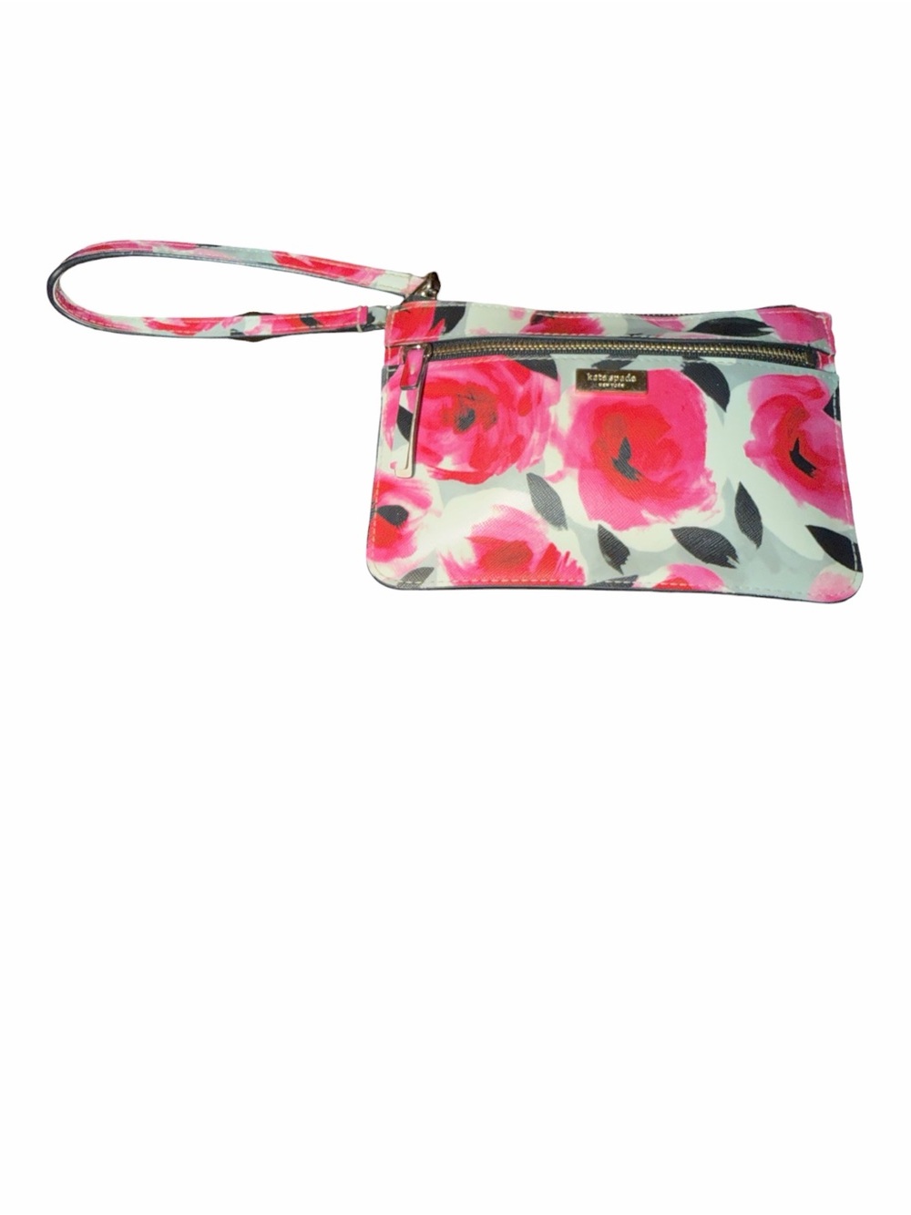 Kate Spade Saffiano Leather Painterly Rose Floral Wristlet Clutch Like New